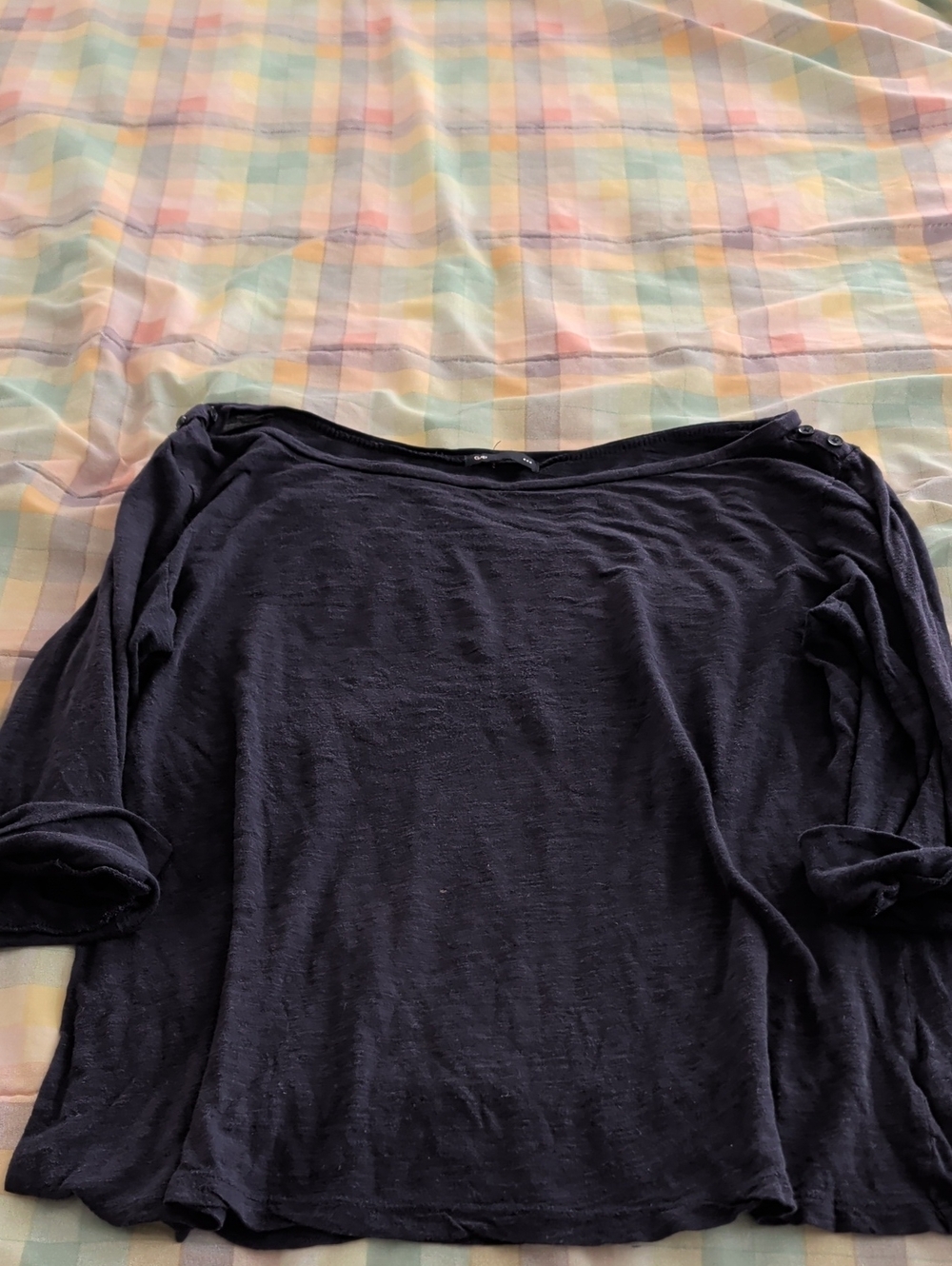 GAP Navy Boatneck Casual Long-Sleeve Top With Buttons